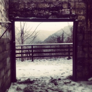 Lamphouse door facing the New River Gorge at the historic Kaymoor mine.
